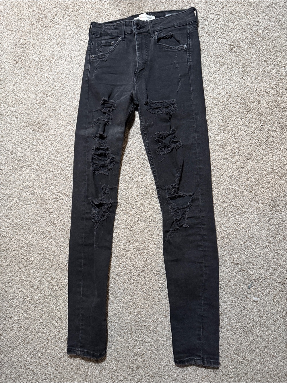 H&M Coachella Black Distressed Skinny Jeggings